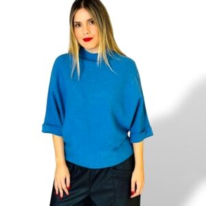 Dynamite Women's Teal Blue Wide Sleeve Keyhole Knit Sweater